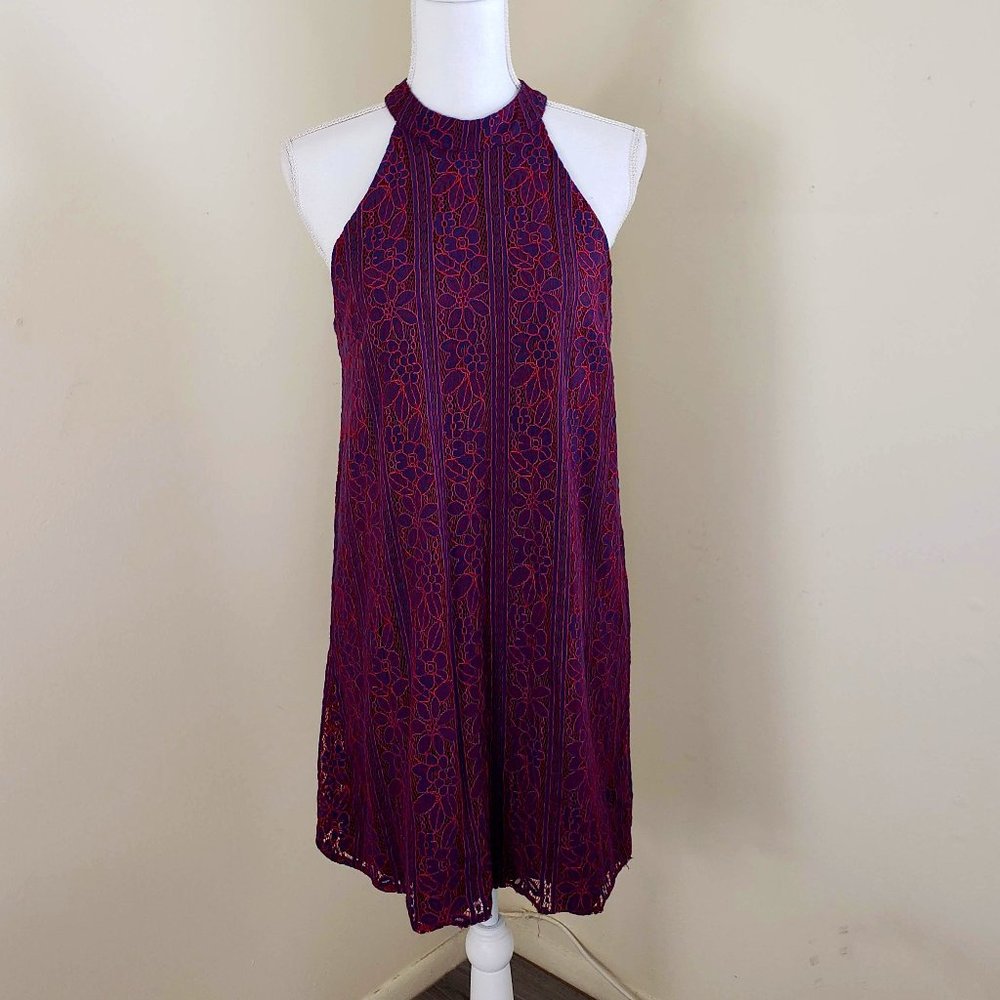 Francesca’s Alya Lace Overlay Halter Mini Dress